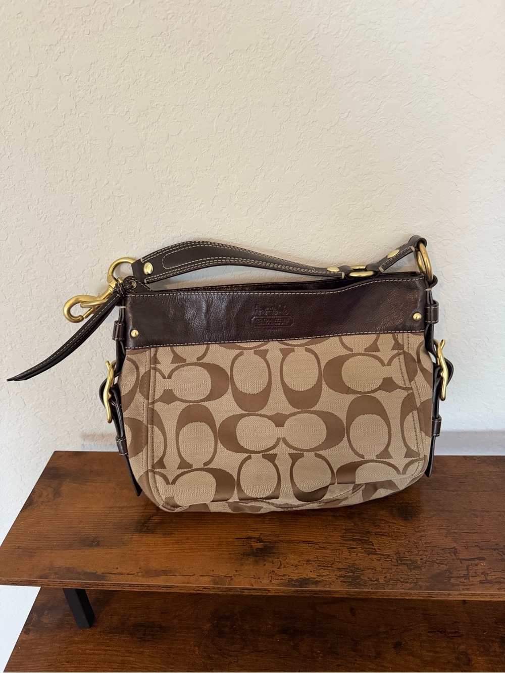 Coach Tan and Dark Brown Signature Hobo Bag